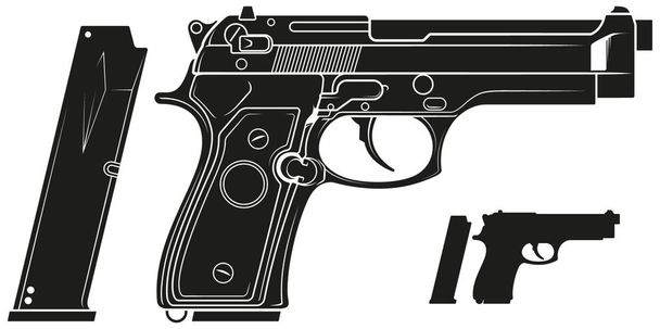 Grafikus silhouette pisztolyt pisztoly lőszer csíptetővel - Vektor, kép