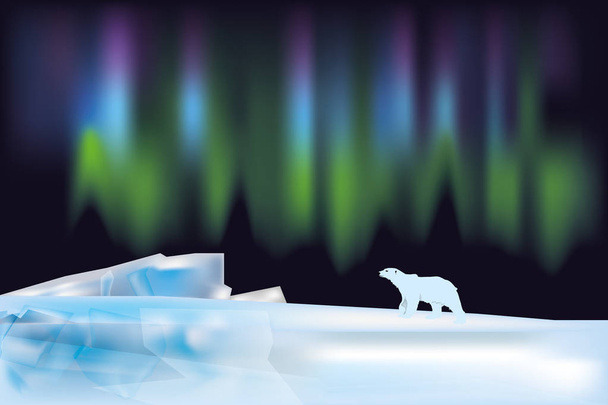 paysage arctique avec aurores boréales et ours polaire
 - Vecteur, image