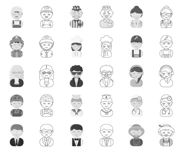 People of different professions monochrome,outline icons in set collection for design. Worker and specialist vector symbol stock web illustration. - Vector, Image