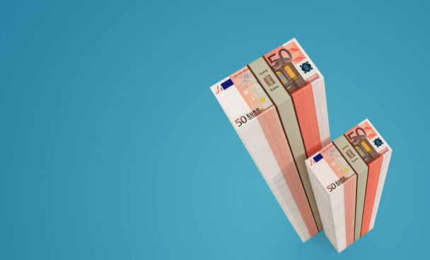 stapels van 50 euro-bankbiljetten - 3d rendering - Foto, afbeelding
