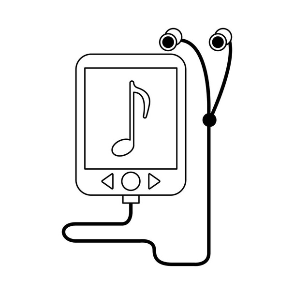 leitor de música mp3 com fones de ouvido preto e branco
 - Vetor, Imagem