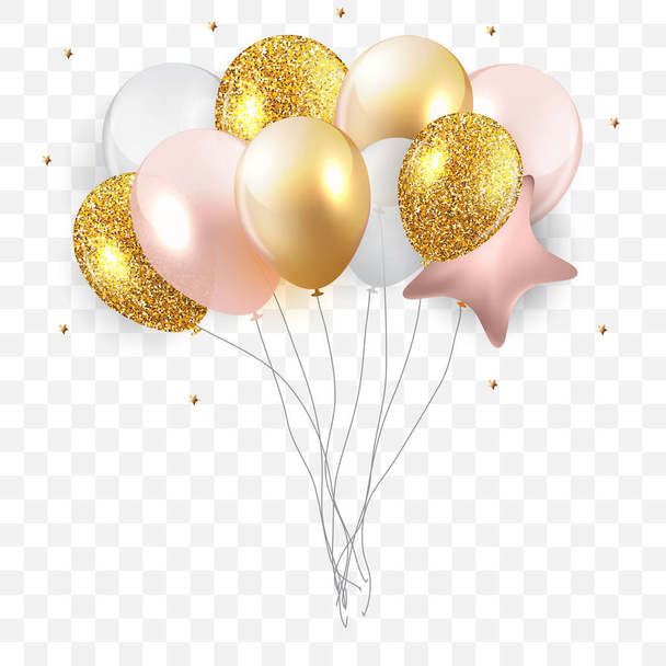 Glanzende Happy Birthday Concept met ballonnen geïsoleerd op mid - Vector, afbeelding