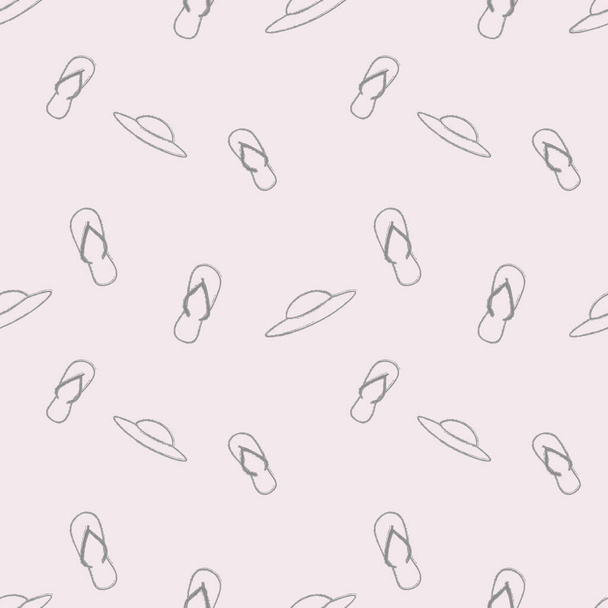 Seamless summer pattern in small flip flops, hats and seashells. Simple style. Funny background for manufacturing,textile or book covers, clothes,bags,wallpapers, print, gift wrap and scrapbooking - Vektör, Görsel