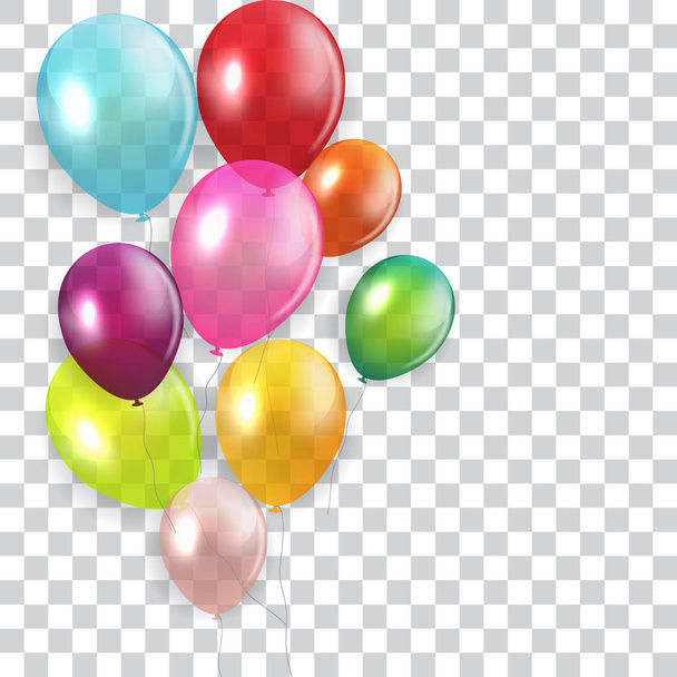 Glossy Happy Birthday Concept with Balloons isolated on transpar - Vector, Image