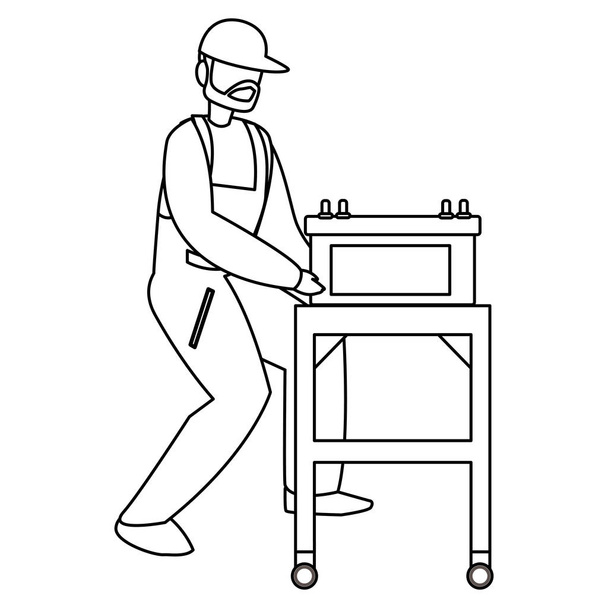 mechanic worker with battery energy - Vector, Image