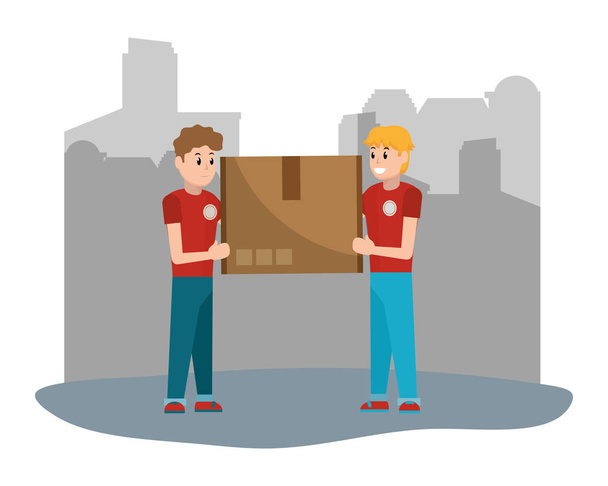 delivery guys with box - Vector, Image