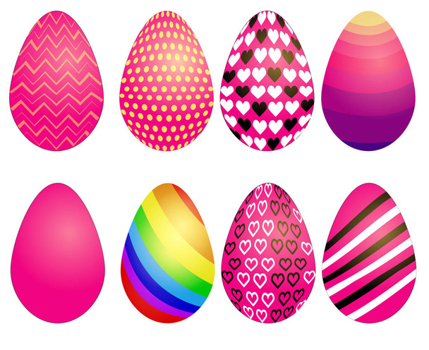 Set of Easter eggs with different texture on a white background.Spring holiday. Happy easter eggs - Вектор,изображение