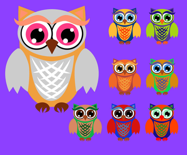 Cute cartoon owls set for baby showers, birthdays and invitation designs - Vector, Image
