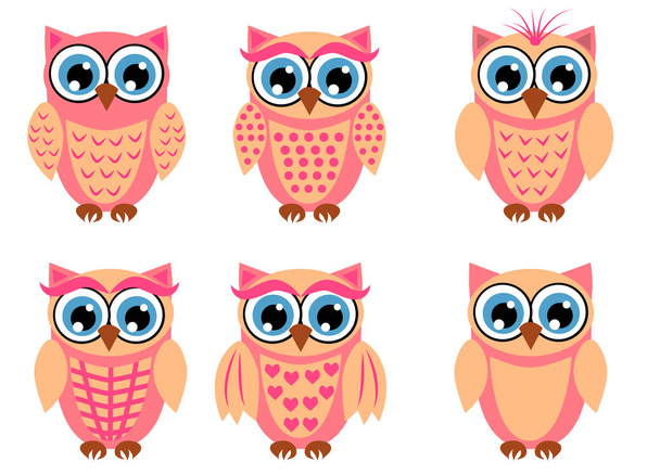Cute girl owls. Baby showers, parties for baby girls. - Vector, Image