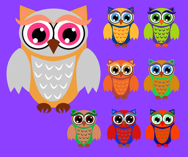 Cute cartoon owls set for baby showers, birthdays and invitation designs - Vector, Image
