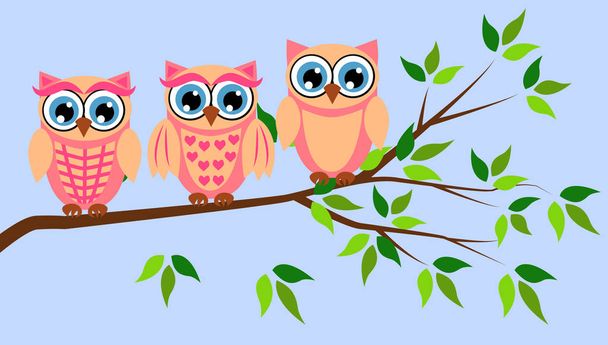 Cute girl owls. Baby showers, parties for baby girls. - Vektor, kép