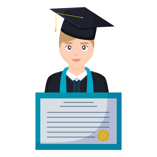 young student graduated with diploma character - Vector, Image