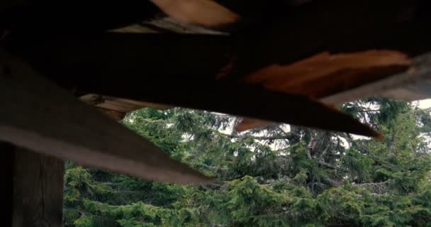 Auld fa tető törött és igények rögzítése a Kárpátokban a slo-Mo - Felvétel, videó