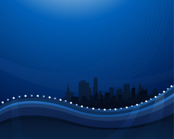 Abstract blauw achtergrond met stadsgezicht zwaaien - Vector, afbeelding