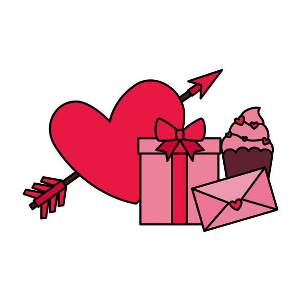 heart love with arrow and gifts - Vector, Image