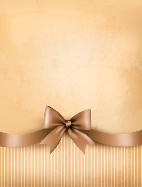 Retro background with old paper and gift bow and ribbon. Vector - Vettoriali, immagini