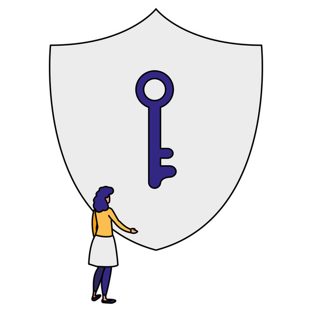 vrouw met schild security met sleutel - Vector, afbeelding