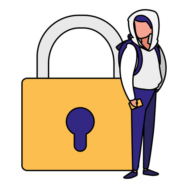 man with safe secure padlock - Vector, Image