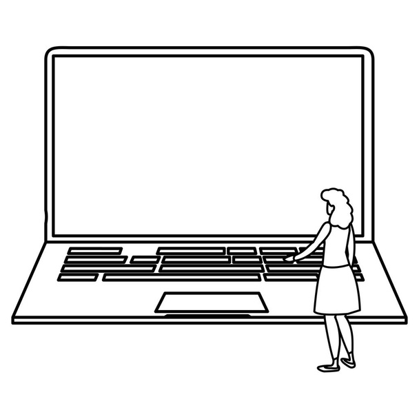 Femme utilisant un ordinateur portable - Vecteur, image