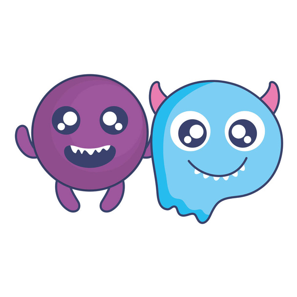 crazy monsters couple comic characters - Vector, Image