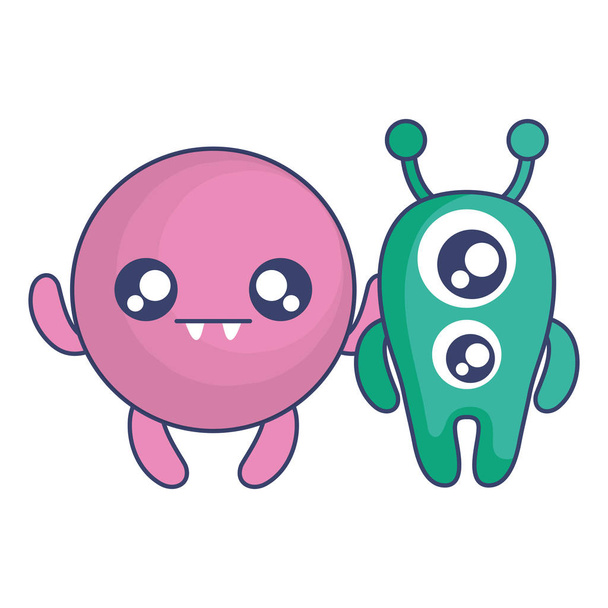 crazy monsters couple comic characters - Vector, Image