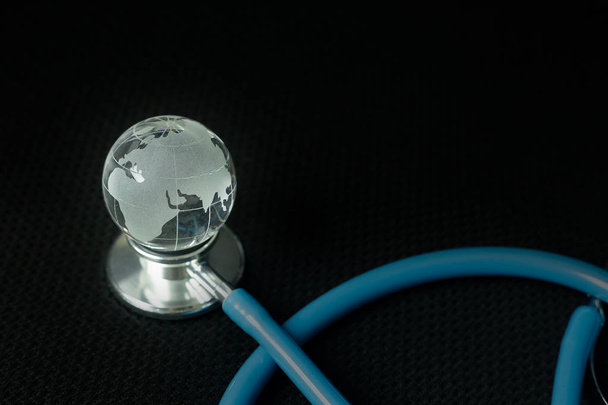 stethoscopes on black background image close up - Photo, Image