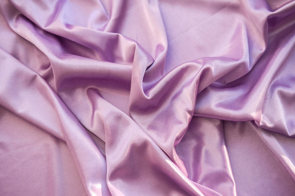 Close up pink fabric. The purple fabric is laid out waves. Fuchs - Photo, Image
