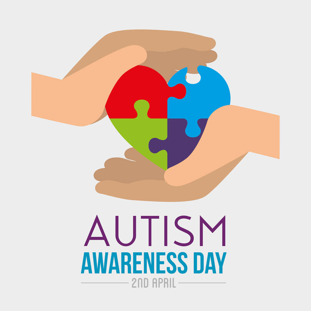 manos con rompecabezas del corazón para el día del autismo
 - Vector, imagen