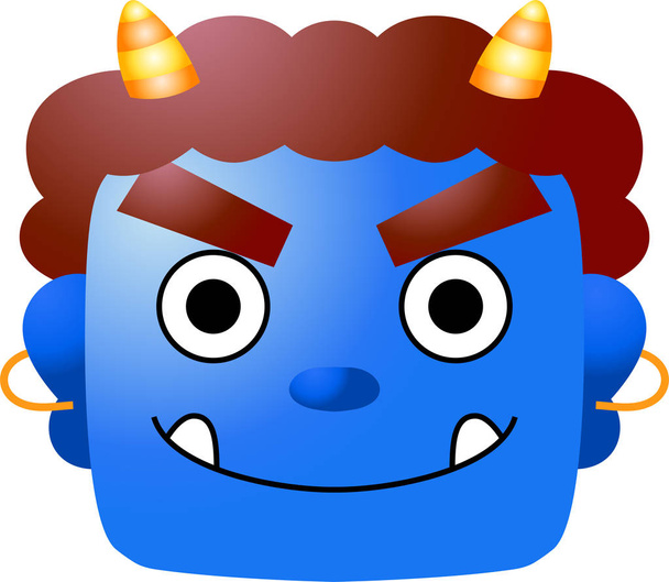 Schattig Japanse blauwe gradatie demon masker - Vector, afbeelding