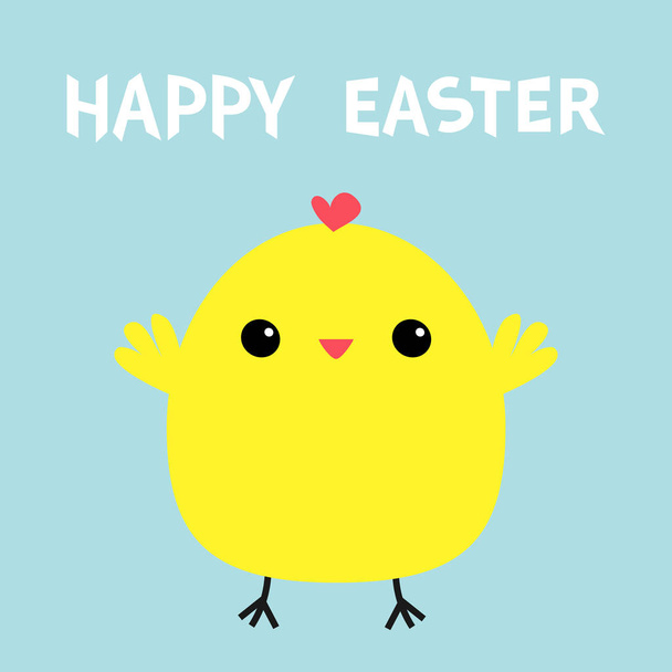 Happy Easter chicken bird. Cute cartoon kawaii funny baby character. Flat design. Greeting card. Blue pastel color background. - Vecteur, image