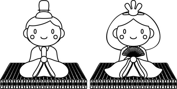 Japanse Hina poppen op tatami blad overzicht - Vector, afbeelding