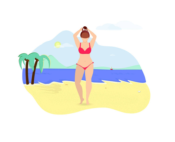 Ragazza in bikini in posa su sfondo spiaggia estiva
 - Foto, immagini