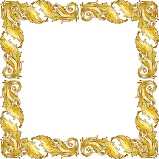 Kwiatowy ornament złota monogram. Zestaw ilustracji tle akwarela. Ramki granicznej ornament square. - Zdjęcie, obraz