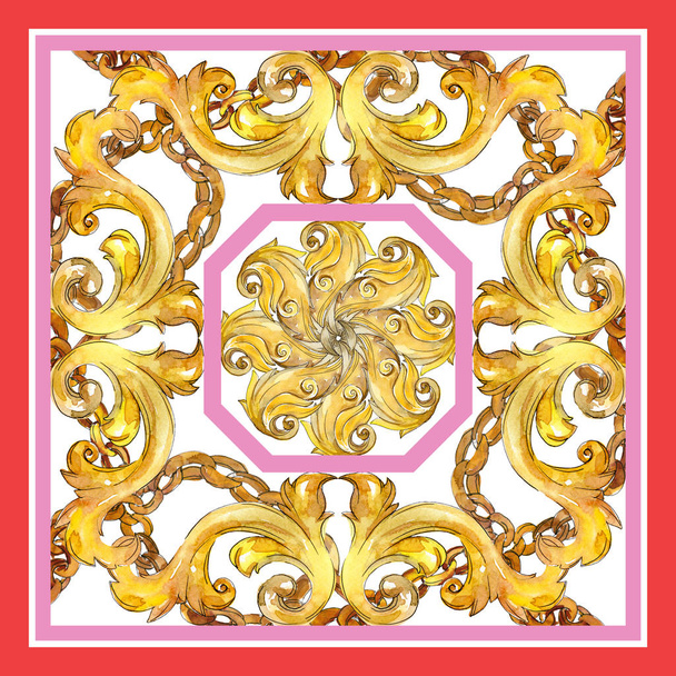 Gold monogram floral ornament. Watercolor background illustration set. Background pattern. - Photo, Image