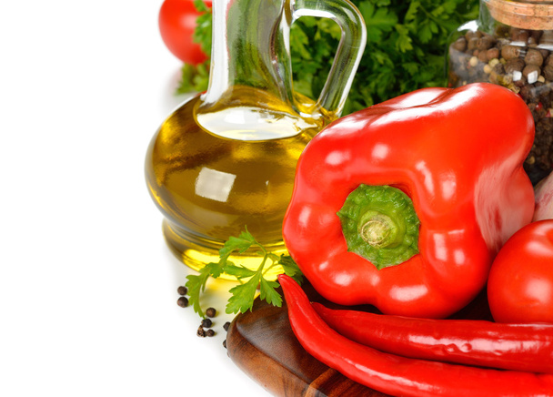 Olive oil and vegetables - Фото, зображення