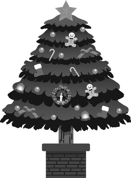 Fekete-fehér fényűzően díszített karácsonyfa - Vektor, kép
