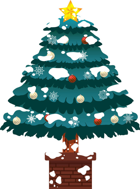 Gazdagon díszített karácsonyfa a hó - Vektor, kép