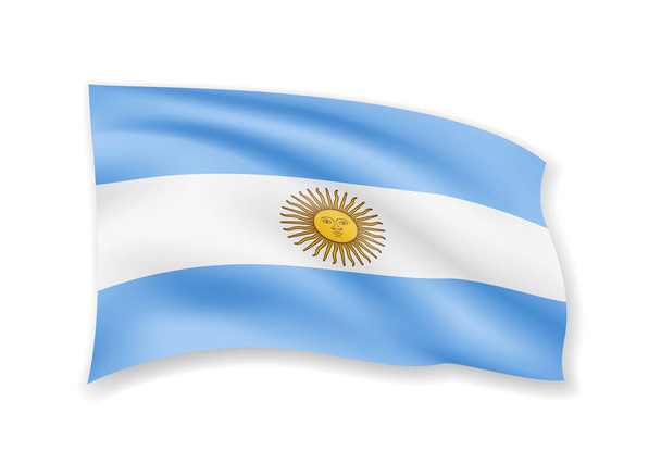 Mává vlajkou Argentiny na bílém pozadí. Vlajka ve větru. - Vektor, obrázek
