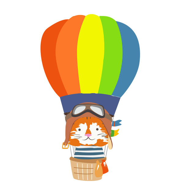 Kreslený zvíře moucha v horkovzdušném balónu. Obrázek pro děti oblečení, pohlednice. - Vektor, obrázek
