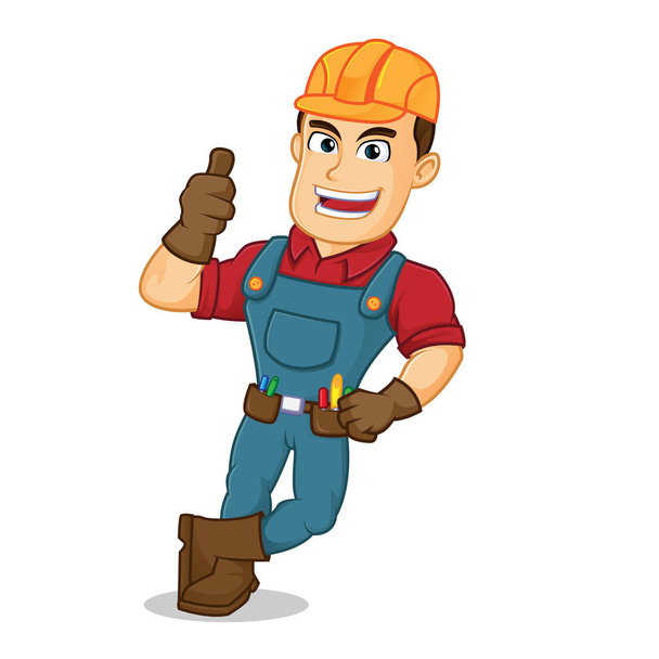 Handyman leaning give thumb up - Vector, imagen