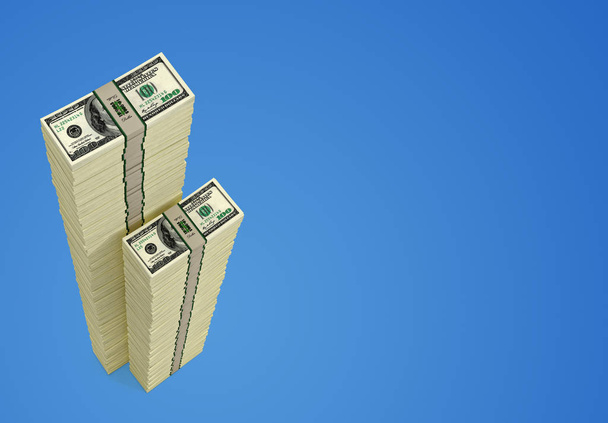 Piles of 100 Dollar bills - 3D rendering - Fotoğraf, Görsel