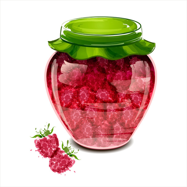 Jar of raspberry jam - Vektori, kuva