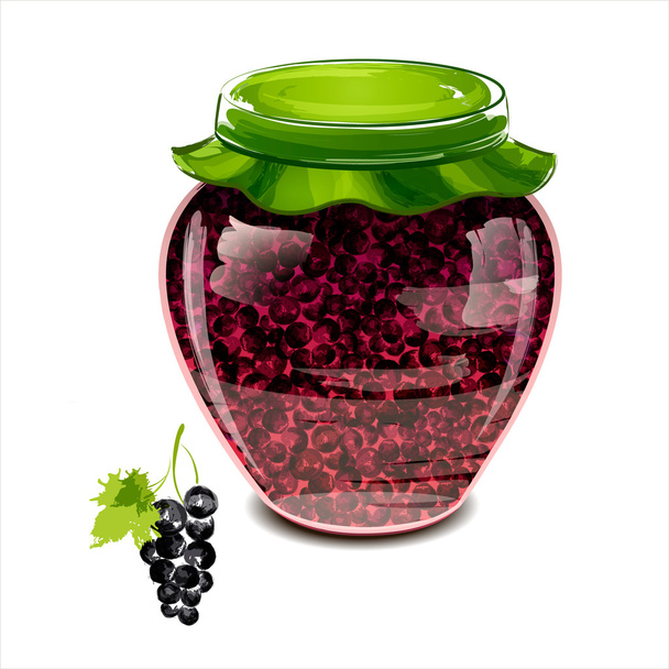 Jar of black currant jam - Вектор,изображение
