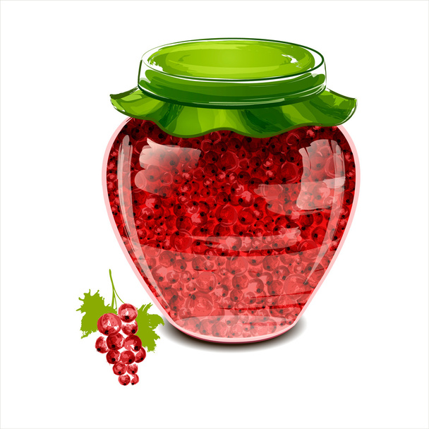 Jar of red currant jam - Vector, Imagen