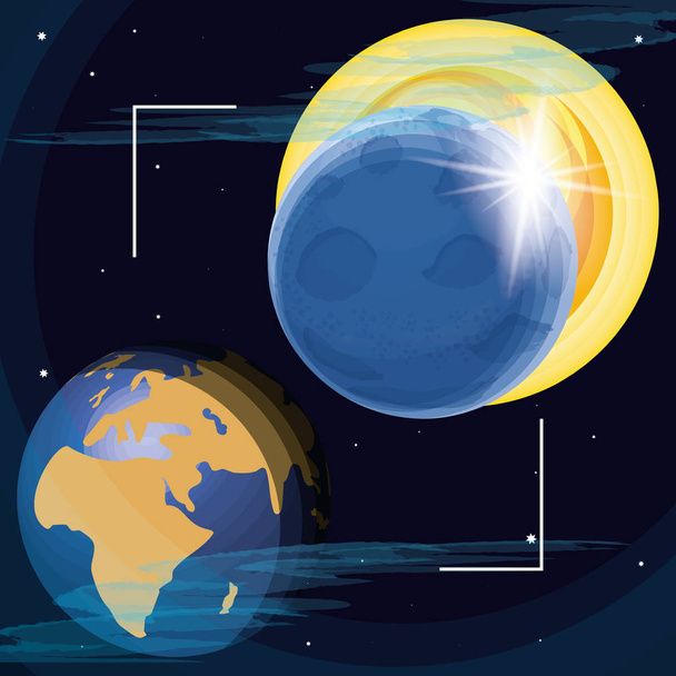 space with earth planet universe scene - Vector, Image