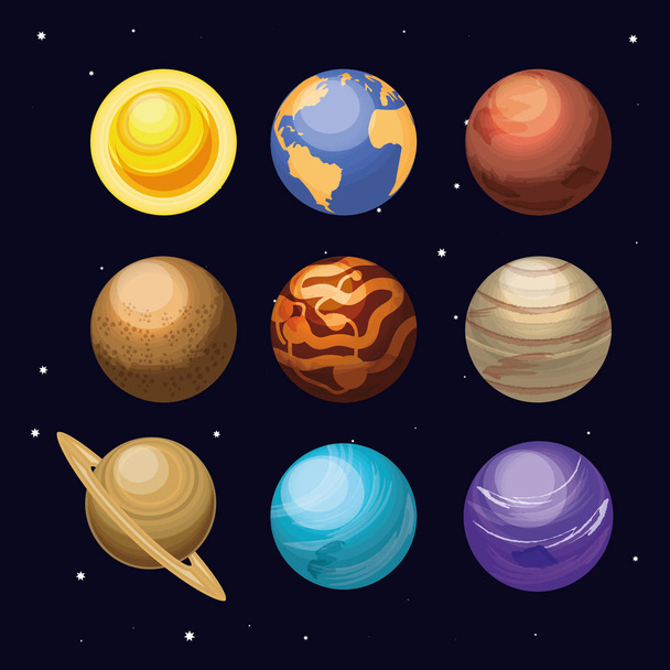 space with set of planets universe scene - Vector, Image
