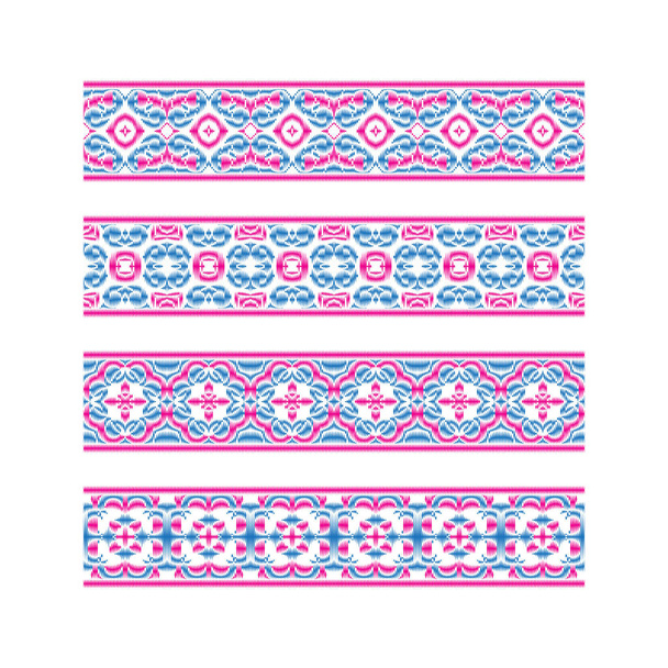 Set of colored ribbon patterns. Pink blue traditional ornaments for embroidery or frame design. Vector patterned brushes templates. - Vector, Image