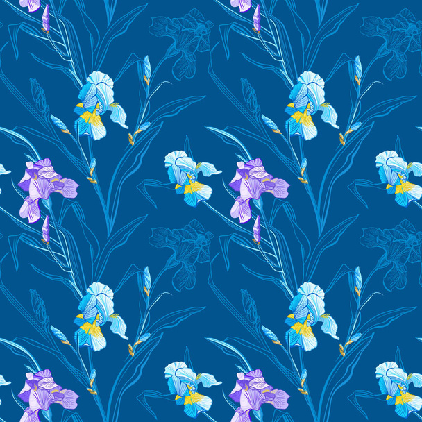 Floral seamless pattern. Flower iris background. Floral seamless texture with flowers. - Vector, Image
