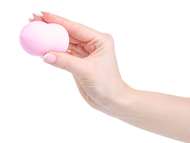 Make up pink sponge puff in hand - Φωτογραφία, εικόνα