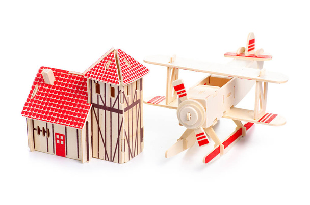 wooden constructor model house airplane - Photo, Image